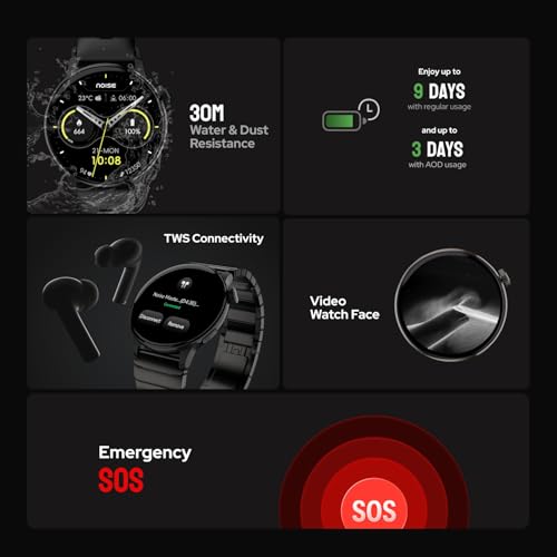 Noise Pro 6R 1.46" AMOLED Smart Watch, 1000 NITS, Powered by AI Pro, Built-in GPS, Strava Integration, Stainless Steel Dial, Video Watch Faces, 3ATM, Emergency SOS, TWS Connectivity (Chrome Black)