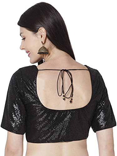 SALWAR STUDIO S Women's Black Georgette Sequence Self Design Readymade Saree Blouse-SSB3782-BLCK