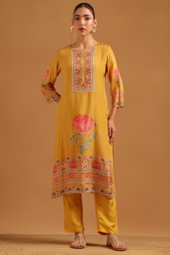 Soch Womens Mustard Muslin Digital Printed Botanical Salwar Suit