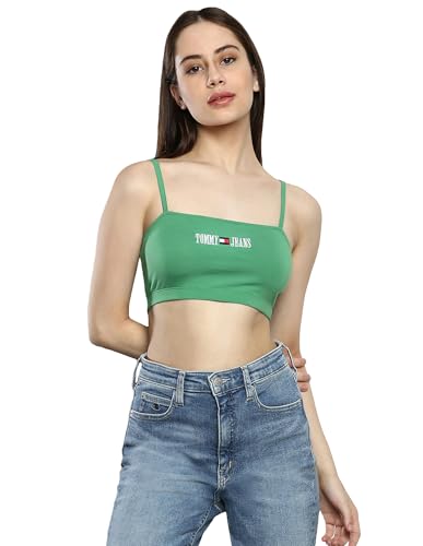 Tommy Hilfiger Women's Embroidered Cropped T-Shirt (S23JWKT130_Coastal Green S)