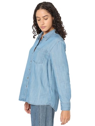 VERO MODA Women Striped Blue Polyester Boxy Fit Shirt