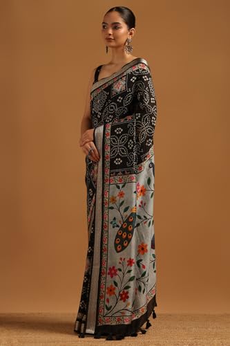 Soch Womens Black Poly Viscose Bandhani Saree