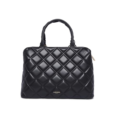 Akiki London Women's Waterloo 13 Satchel Handbag|Quilted Pattern|comes with Scarf and Dog Charm|Metal Detailling|Premium Office Handbag for Women