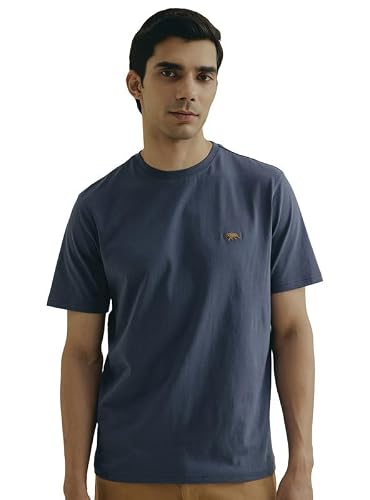 Andamen Men Compact Cotton Crew Neck T-Shirt Blue