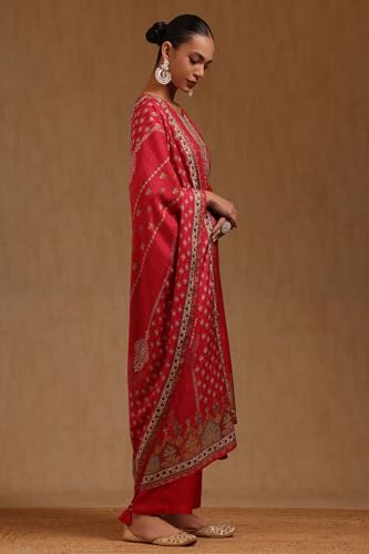 Soch Womens Fuchsia Muslin Ethnic Motifs Zari Embroidered Salwar Suit