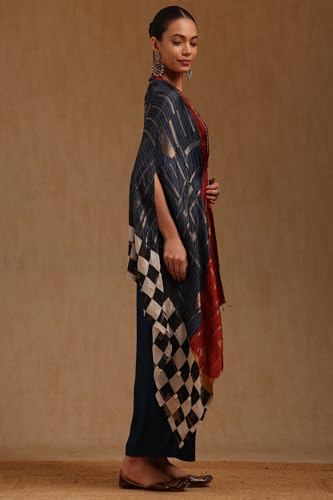 Soch Womens Blue Brocade With Zari Woven Kaftan Suit With Stones And With Sequins