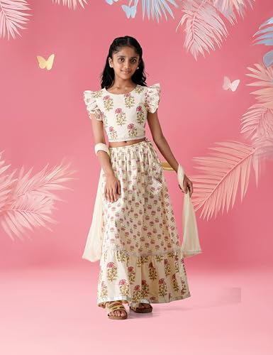 Amazon Brand - Symbol Kids Girls Cotton Readymade Lehenga Choli (SK-LC-SS26-2006_White_3-4 Years)
