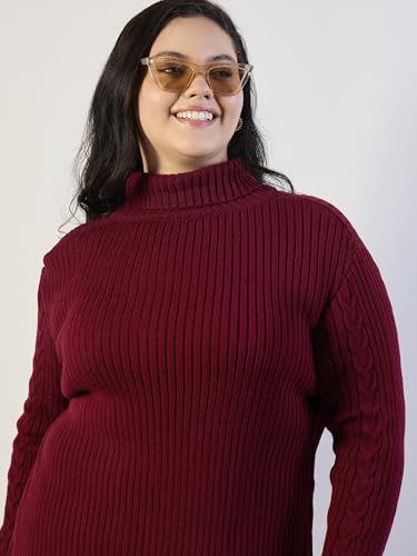 Sassafras Curve Women Maroon Acrylic Wool High Neck Short Dress XXL