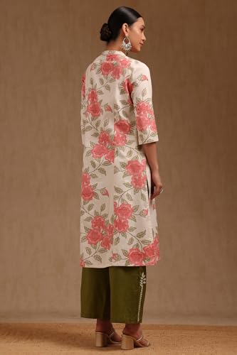 Soch Womens Pink Pure Cotton Floral Print Kurta with Thread Work