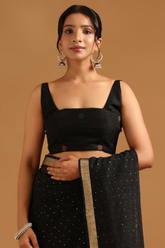 Soch Womens Black Tissue Woven Design Saree With Sequin
