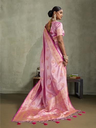 Meena Bazaar Art Silk Saree with Blouse Piece | Elegant Traditional Designer Saree for Women | Party & Festive -PINK