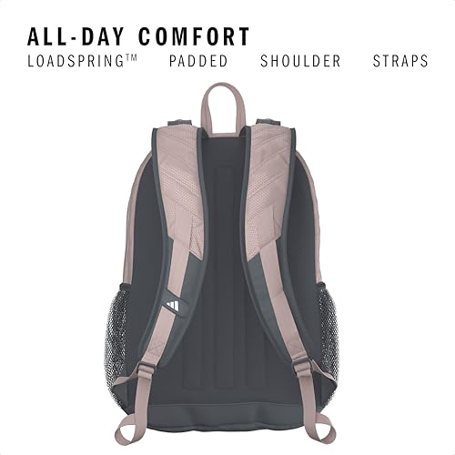 adidas Primetime Large Backpack for Women and Men, Big Bag with Laptop Sleeve, Sandy Pink/Onix Grey, One Size, Primetime Large Backpack for Women and Men, Big Bag With Laptop Sleeve