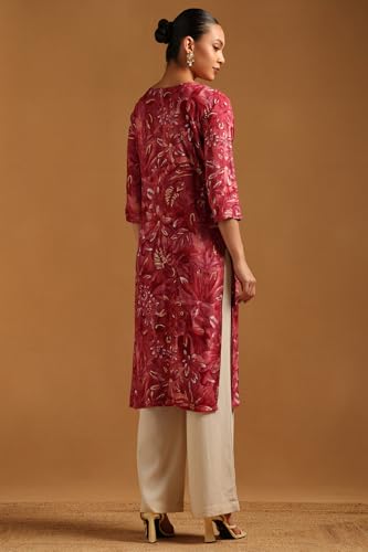 Soch Womens Onion Pink Rayon Floral Print Kurta with Mirror Work