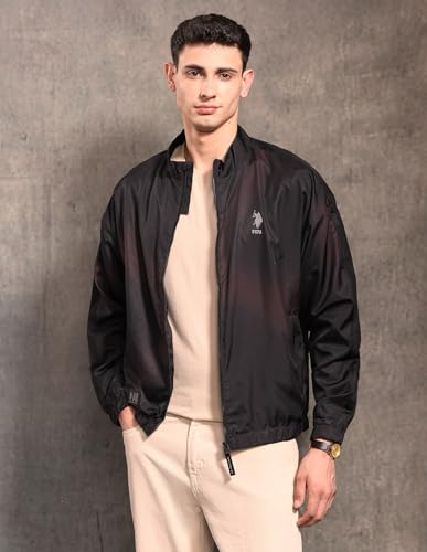 U.S. Polo Assn. Denim Co. Men's Black & Gold Regular Fit Jacket (UDJCK121B_Wine_2XL)