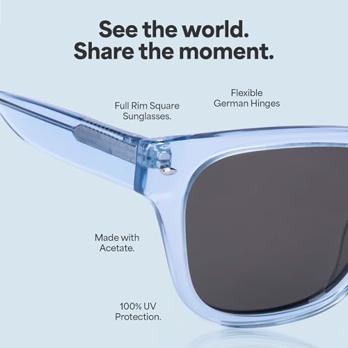 John Jacobs Transparent Blue - Black | Full Rim Square Stylish & Premium UV Protected Sunglasses | Acetate Lines | Polarized and 100% UV Protected | Men & Women | Wide | JJ S17345