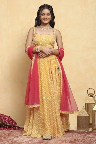 Biba Girl's Yellow Polyester Lehega Set