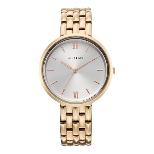 Titan NEO 12 Quartz 3 Hands Round White Dial, Rose Gold Strap Watch for Women - 2784WM02