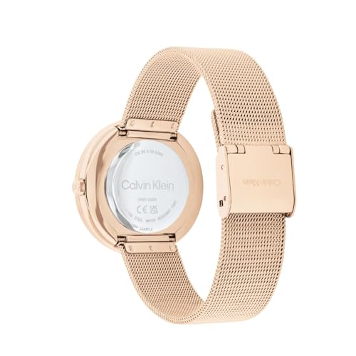 CALVIN KLEIN Twisted Bezel Qtz Basic Slim Silver White Round Dial Women's Watch|Ionic Plated Rose Gold Steel Material|Rose Gold Color Band - 25200312