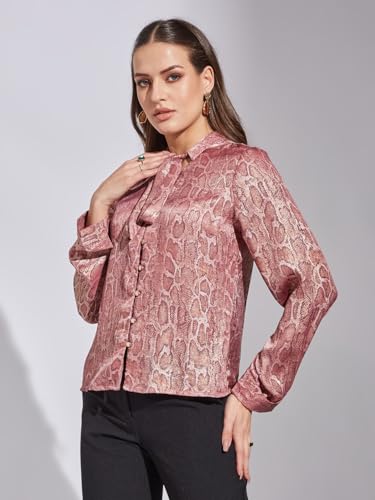 Latin Quarters Women Pink Full Sleeves Tie up Neck Top_L