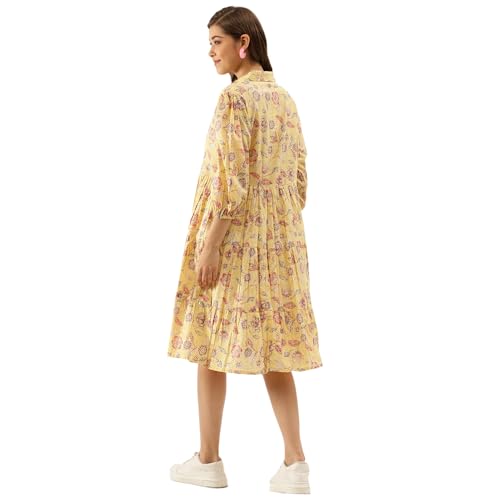 Divena Yellow Floral Printed Rayon Dress for Women