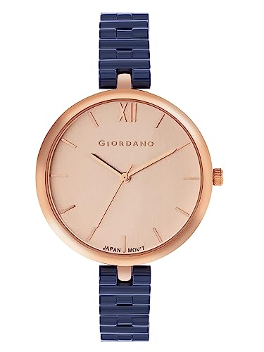 Giordano Formal Analog Watch for Women's Elegant Dial Style Water Resistant Casual Watch Round Shape with Metal Case Wrist Watch for Women/Ladies/Girls to Compliment Your Look - GD4205 (Rose Gold)