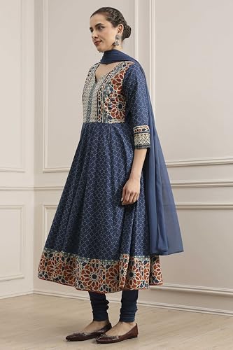 Biba Women Indigo Cotton Anarkali Printed Lehenga Set_36