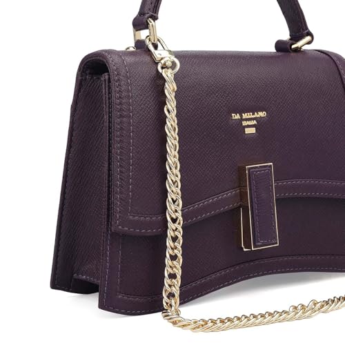 Da Milano Leather Satchel Bag for Women - Purple (LB-01516A-OL)