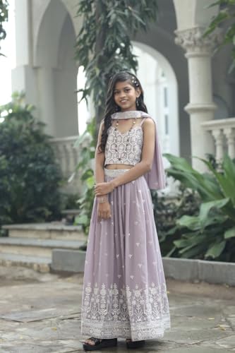 2STORY Kids Sharara Set for Girls with Kurti & Dupatta Traditional Ethnic Wear for Weddings, Festivals & Parties Comfortable Fabric Stylish Indian Outfit Lavender Colour (Size 14-15 Yrs)