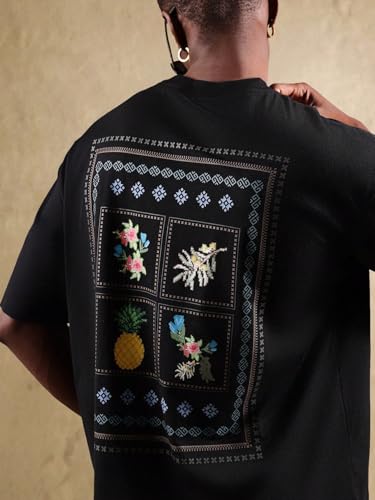 GURIK Men's Oversized Baggy Fit Drop Shoulder Printed Tshirt(SF-Mens-Oversize-Tshirt-Pine Apple-Black-XXL)