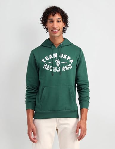 U.S. POLO ASSN. Mens Solid Full Sleeve Front Closed Hoddie Sweatshirts (UDSWSS0129_Dk. Green_S)