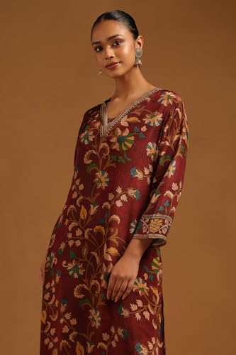 Soch Womens Wine Crepe Botanical Kurta