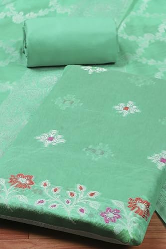 BIBA Women Rama Green Cotton Unstitched Suit Set_FREE SIZE