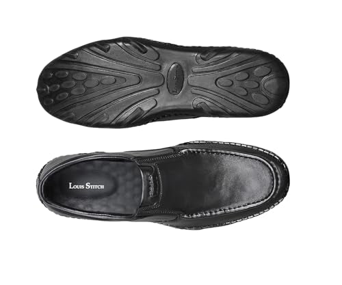 LOUIS STITCH Obsidian Black Genuine Leather Formal Slip On Shoes for Men | Ultra Lightweight and Flexible Rubber Sole Men’s Slipon Loafer Shoes | LSAXSOS | UK-9