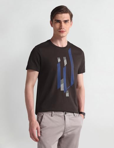 Arrow Sport Mens Brown Graphic Crew Neck Short Sleeve Men's T-Shirts & Polos (ASAEOTS5119_Brown_XL)