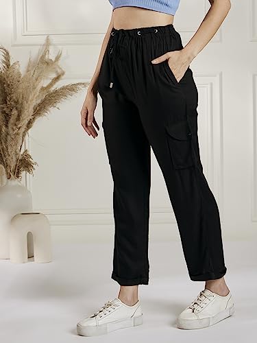 Marie Claire Women's Regular Fit Casual Pants (MC1863_Black_M)