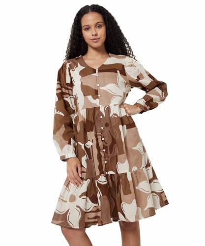 Max Women Printed Tiered Dress(White_S)