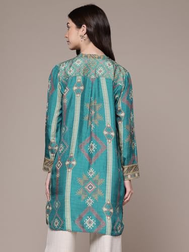 Ritu Kumar Teal Tribal Print Full Sleeve Shirt