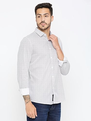Being Human White Navy Men Shirt (Size: XL)-BHMLSLV23012-WHITE/NAVY
