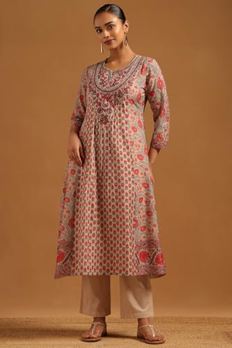 Soch Womens Beige Mul Chanderi Botanical Salwar Suit With Hand Embroidery and Bead Details