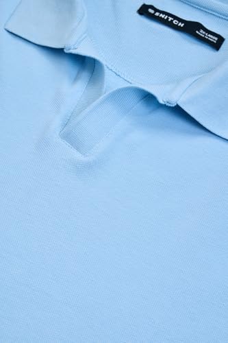 SNITCH Plus Size Men Polo T-Shirt | Modern Buttonless Open Cuban Collar & Short Sleeve | 100% Breathable Cotton Pique Knitted Fabric for Casual Wear & Everyday Comfort | Light Blue