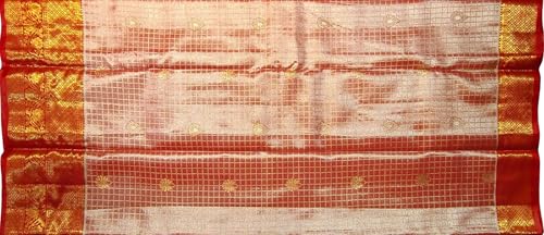 VFCollections Women's Traditional Handloom Kanchipuram Silk Pure Pattu Sarees | Rich Zari Woven Design | Unstitched Blouse (Red.)