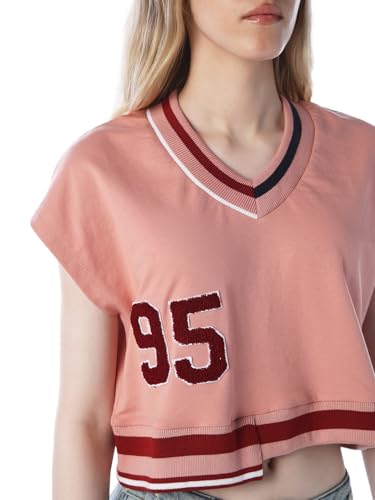 ONLY Women's Applique Loose Fit Pink Sweatshirt