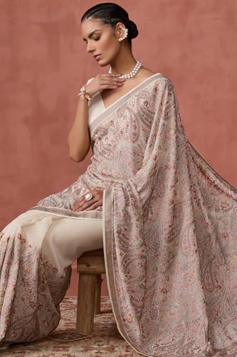 Soch Womens Cream Georgette Embroidered Saree