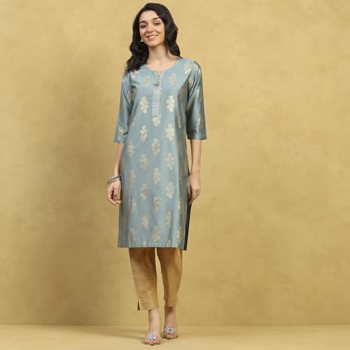 Rangriti Women Green Viscose Blend Printed Straight Kurta_38
