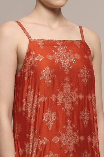 Biba Women's Viscose Rayon Kurta Set (SKDCRFLUX31070AW25ORG_Orange
