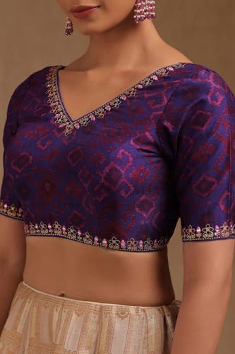 Soch Womens Turquoise Blue Silk Ethnic Motifs Padded Blouse with Mirror Work