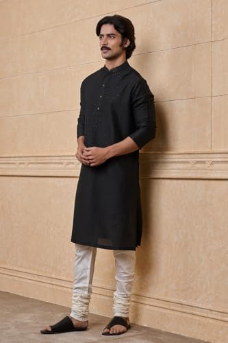 TASVA Black All Over Floral Embroidered Kurta Set| Size: L