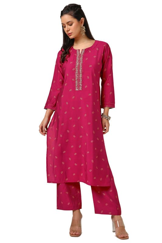 Soch Womens Fuchsia Muslin Blend Bandhani Print Suit Set With Sequins