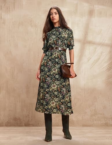 U.S. POLO ASSN. Women's Viscose A-Line Midi Dress (UWAW25DRS189 Multicolor