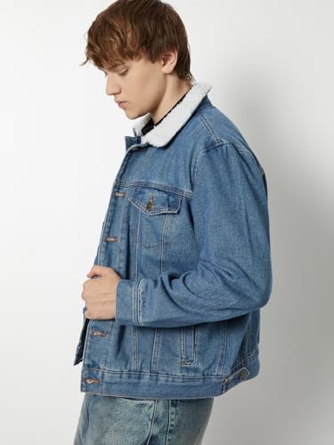 Max Men Washed Denim Jacket (Blue_XL)
